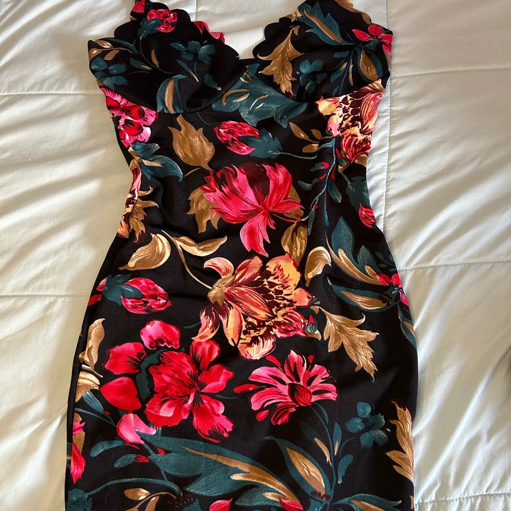 Black Floral Strapless Women’s Dress - Unbranded